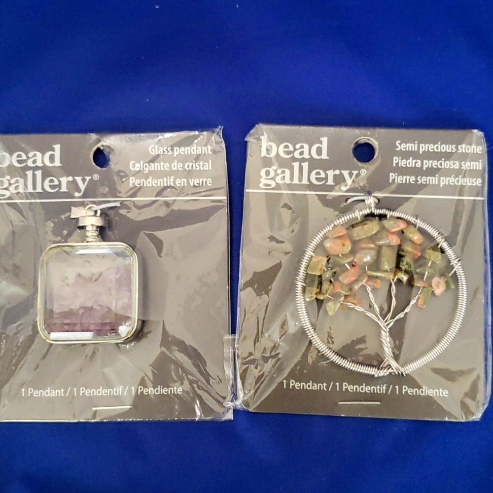 New two diff. Natural stones Amethyst & Unakite in metal. 2 for 1 price